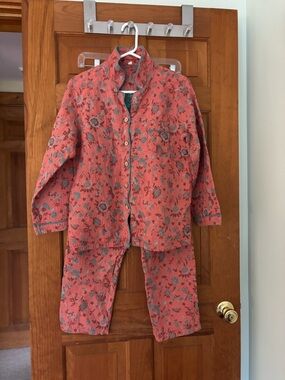 Ownkoti Cotton Pajama Set Coral and teal Pattern Size XL Fits Medium